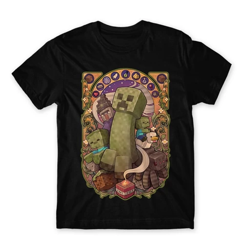 Fekete Minecraft férfi rövid ujjú póló  – Art Nouveau