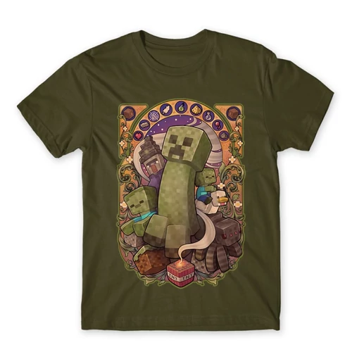 Khaki Minecraft férfi rövid ujjú póló  – Art Nouveau