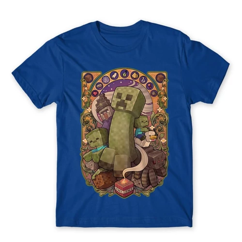 Királykék Minecraft férfi rövid ujjú póló  – Art Nouveau
