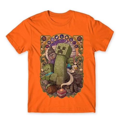 Narancs Minecraft férfi rövid ujjú póló  – Art Nouveau