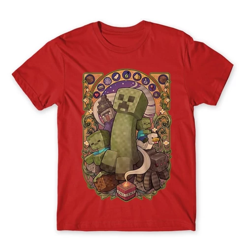 Piros Minecraft férfi rövid ujjú póló  – Art Nouveau