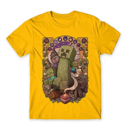 Sárga Minecraft férfi rövid ujjú póló  – Art Nouveau
