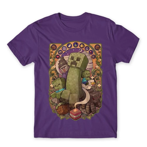 Sötétlila Minecraft férfi rövid ujjú póló  – Art Nouveau
