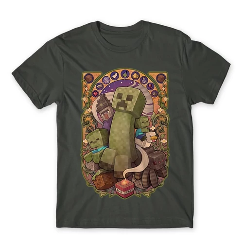 Sötétszürke Minecraft férfi rövid ujjú póló  – Art Nouveau