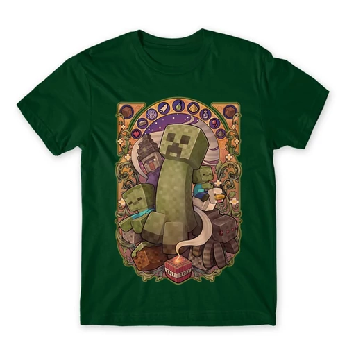 Sötétzöld Minecraft férfi rövid ujjú póló - The Creeper Bunch