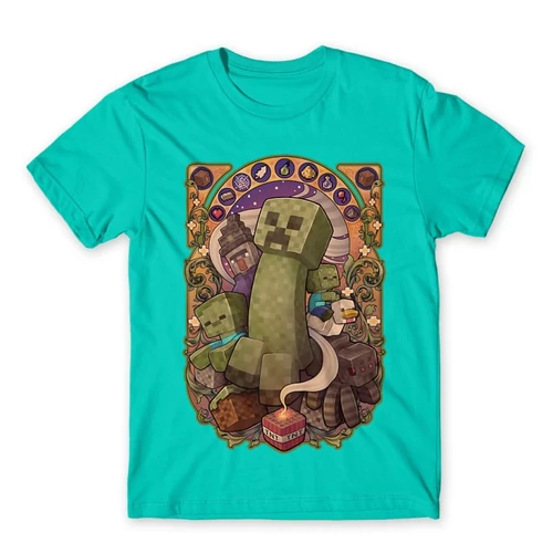 Türkiz Minecraft férfi rövid ujjú póló  – Art Nouveau