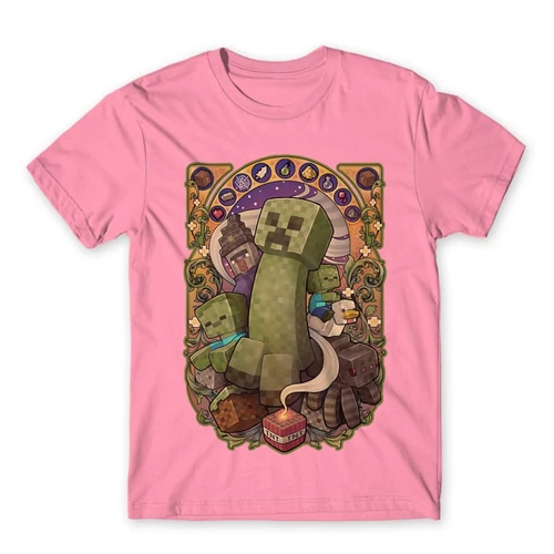 Világos rózsaszín Minecraft férfi rövid ujjú póló  – Art Nouveau