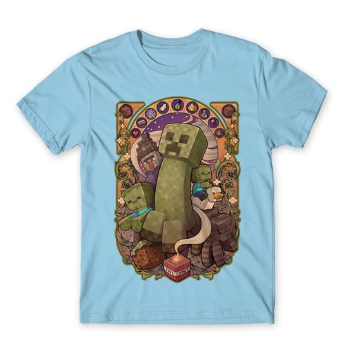 Világoskék Minecraft férfi rövid ujjú póló  – Art Nouveau
