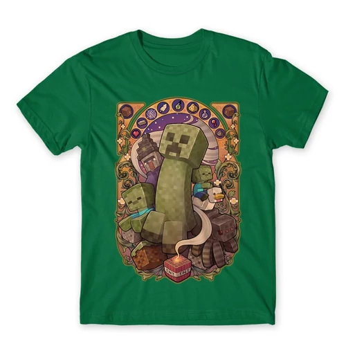 Zöld Minecraft férfi rövid ujjú póló  – Art Nouveau