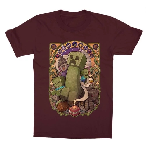 Bordó Minecraft gyerek rövid ujjú póló - Art Nouveau