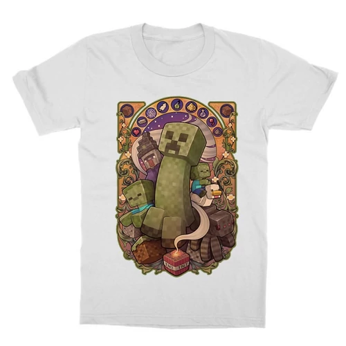 Fehér Minecraft gyerek rövid ujjú póló - Art Nouveau