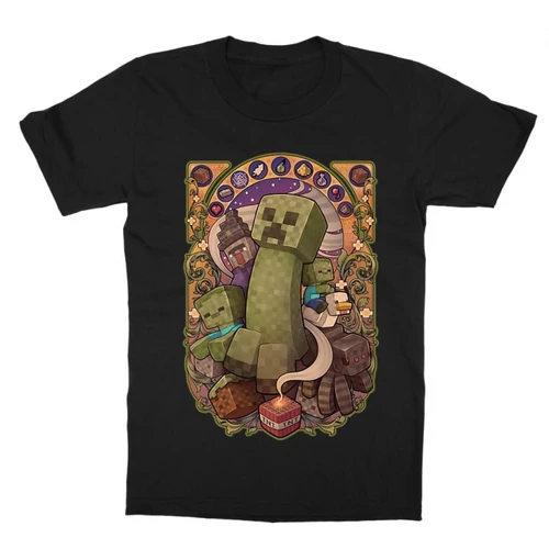 Fekete Minecraft gyerek rövid ujjú póló - Art Nouveau