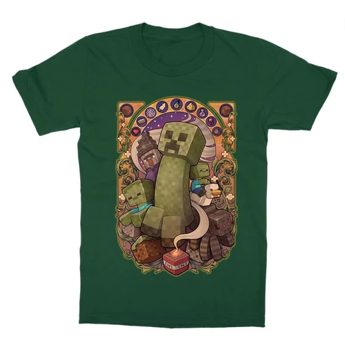 Sötétzöld Minecraft gyerek rövid ujjú póló - Art Nouveau