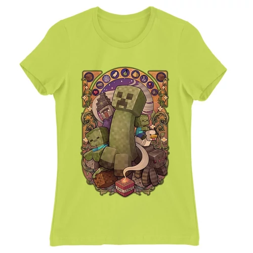 Alamzöld Minecraft női rövid ujjú póló - Art Nouveau