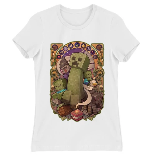 Fehér Minecraft női rövid ujjú póló - Art Nouveau