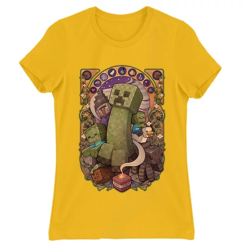 Sárga Minecraft női rövid ujjú póló - Art Nouveau