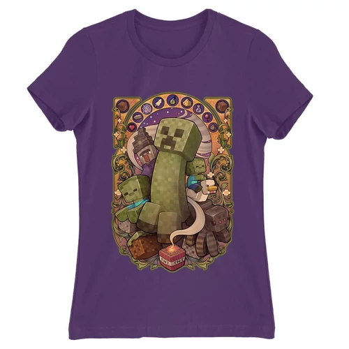 Sötétlila Minecraft női rövid ujjú póló - Art Nouveau