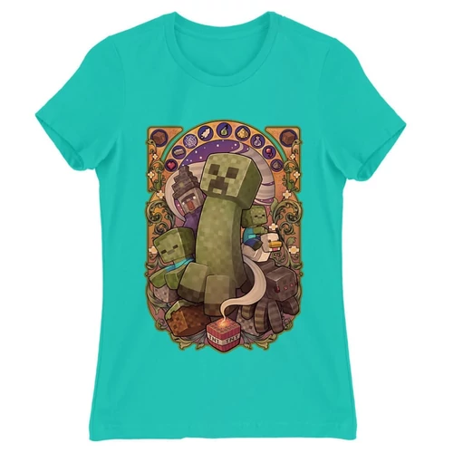 Türkiz Minecraft női rövid ujjú póló - Art Nouveau