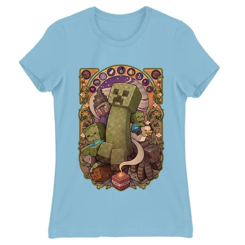 Világoskék Minecraft női rövid ujjú póló - Art Nouveau