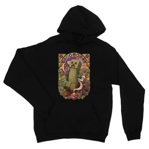 Fekete Minecraft unisex kapucnis pulóver - Art Nouveau