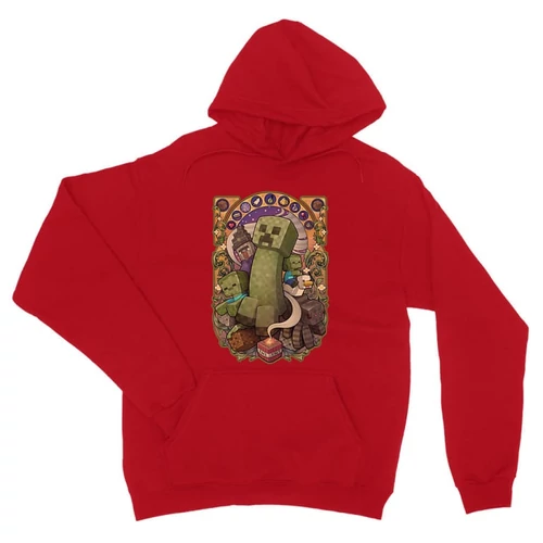 Piros Minecraft unisex kapucnis pulóver - Art Nouveau