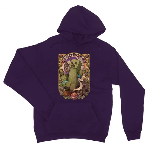 Sötétlila Minecraft unisex kapucnis pulóver - Art Nouveau