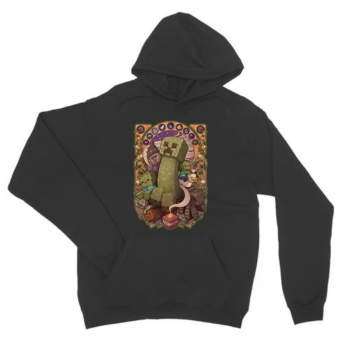 Sötétszürke Minecraft unisex kapucnis pulóver - Art Nouveau