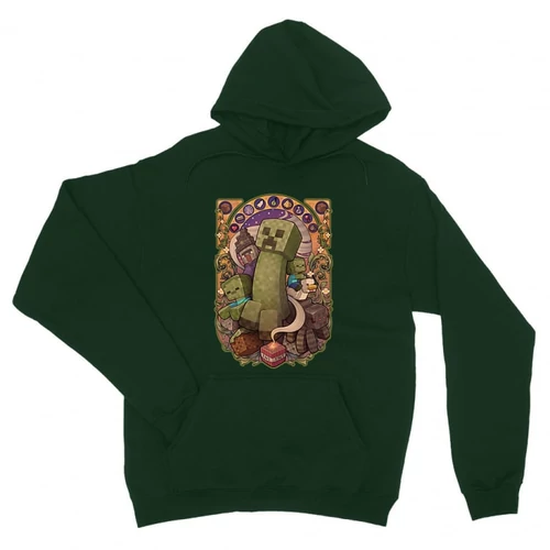 Sötétzöld Minecraft unisex kapucnis pulóver - Art Nouveau