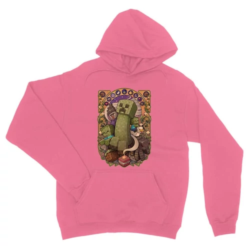 Világos rózsaszín Minecraft unisex kapucnis pulóver - Art Nouveau