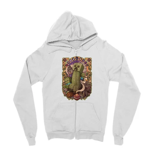 Fehér Minecraft zipzáros pulóver - Art Nouveau