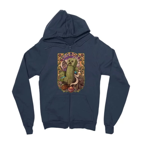 Sötétkék Minecraft zipzáros pulóver - Art Nouveau