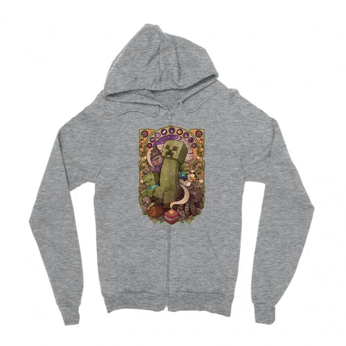 Sportszürke Minecraft zipzáros pulóver - Art Nouveau