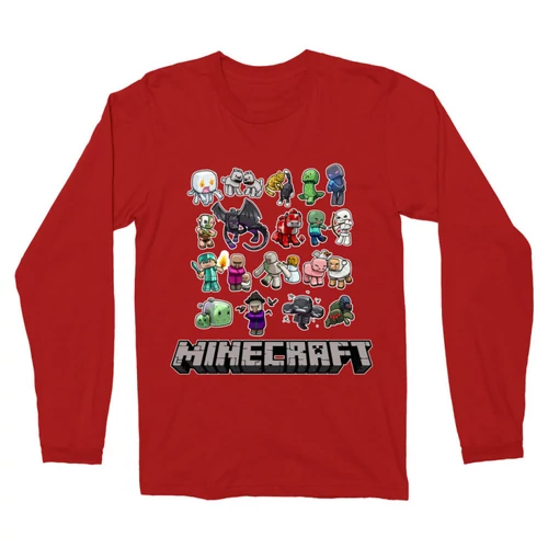 Piros Minecraft férfi hosszú ujjú póló - Minecraft characters