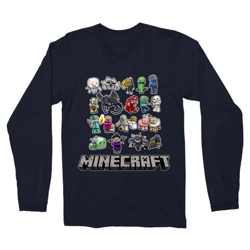 Sötétkék Minecraft férfi hosszú ujjú póló - Minecraft characters