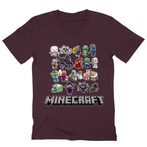 Bordó Minecraft férfi V-nyakú póló - Minecraft characters