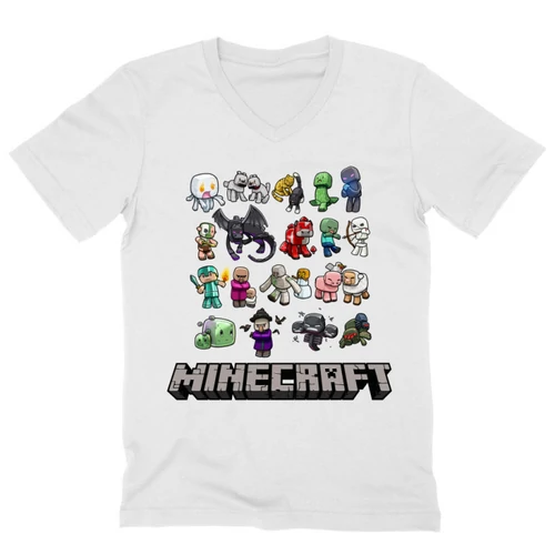 Fehér Minecraft férfi V-nyakú póló - Minecraft characters