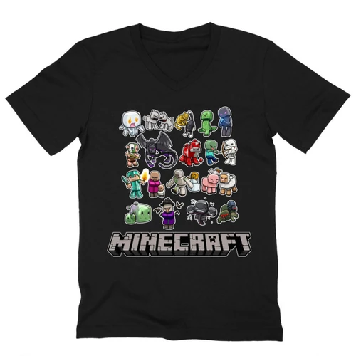 Fekete Minecraft férfi V-nyakú póló - Minecraft characters