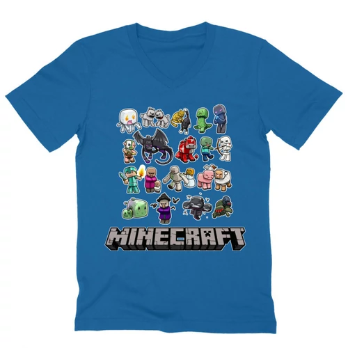 Királykék Minecraft férfi V-nyakú póló - Minecraft characters