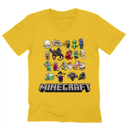 Sárga Minecraft férfi V-nyakú póló - Minecraft characters
