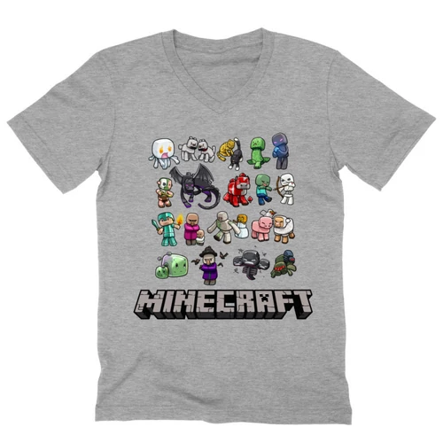 Sportszürke Minecraft férfi V-nyakú póló - Minecraft characters