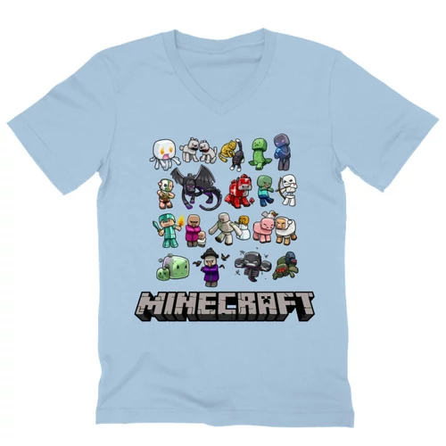 Világoskék Minecraft férfi V-nyakú póló - Minecraft characters
