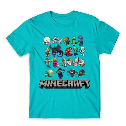 Atollkék Minecraft férfi rövid ujjú póló - Minecraft characters