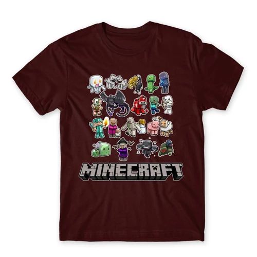 Bordó Minecraft férfi rövid ujjú póló - Minecraft characters