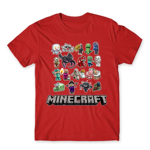 Piros Minecraft férfi rövid ujjú póló - Minecraft characters
