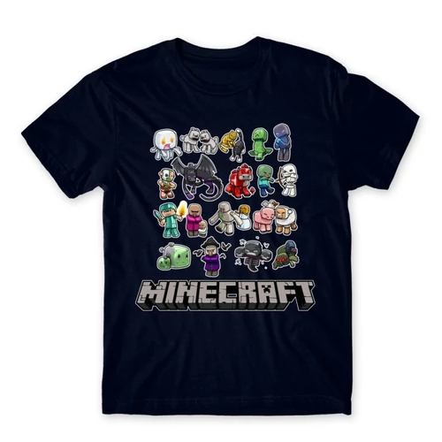 Sötétkék Minecraft férfi rövid ujjú póló - Minecraft characters