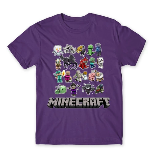 Sötétlila Minecraft férfi rövid ujjú póló - Minecraft characters