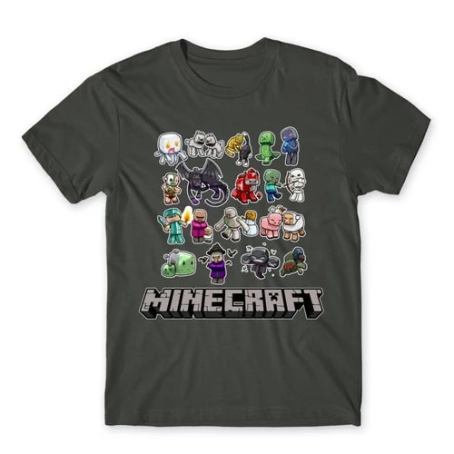 Sötétszürke Minecraft férfi rövid ujjú póló - Minecraft characters