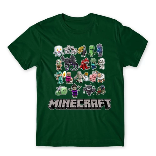 Sötétzöld Minecraft férfi rövid ujjú póló - Minecraft characters