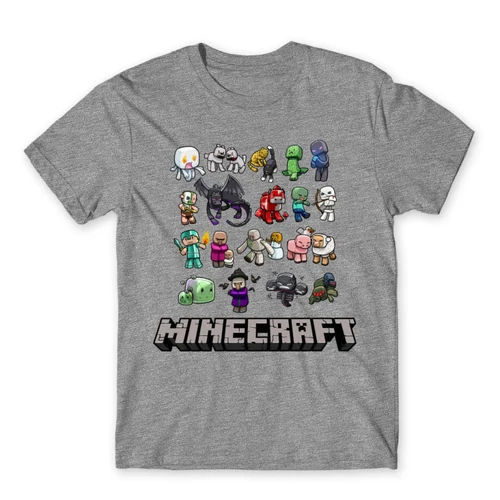 Sportszürke Minecraft férfi rövid ujjú póló - Minecraft characters