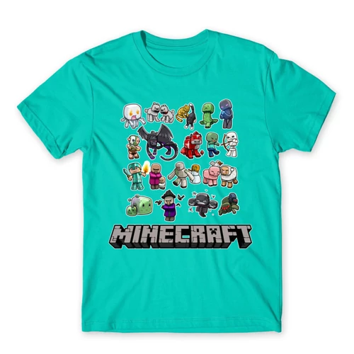 Türkiz Minecraft férfi rövid ujjú póló - Minecraft characters